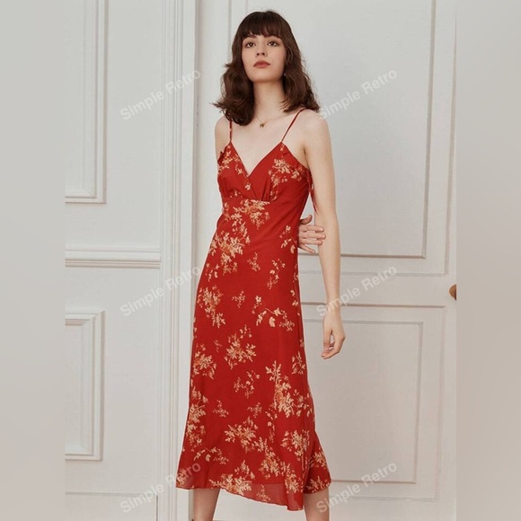 SIMPLE RETRO, size small. TALL burnt orange  STRAPPY MIDI DRESS IN DITSY FLORAL - Picture 2 of 9